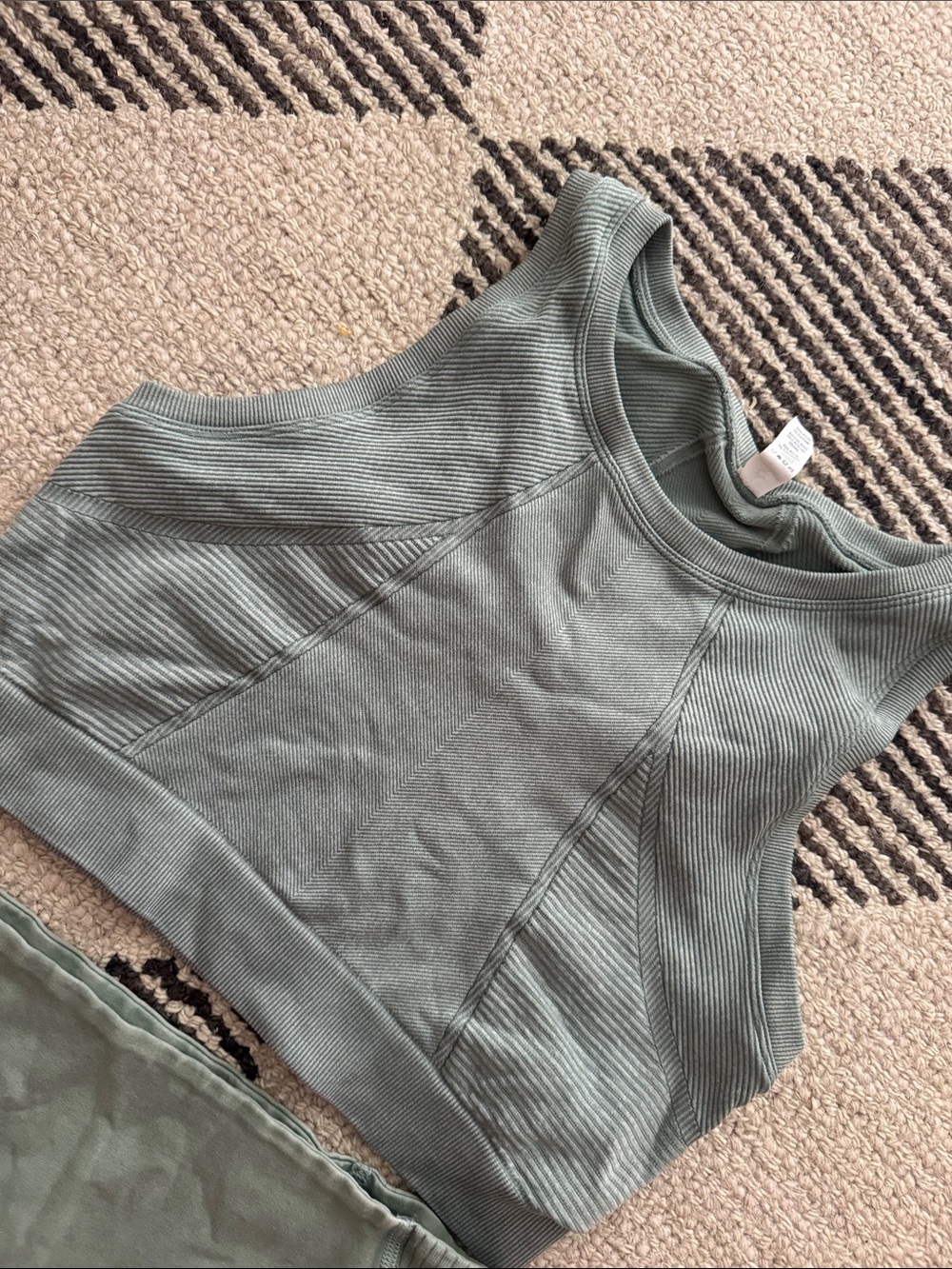 aerie Ribbed Sage Green Crop Tank Top - Picture 3 of 5